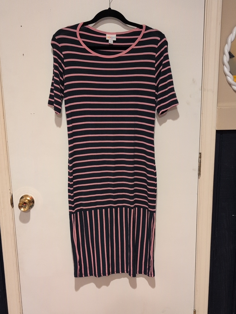 LuLaRoe Green and Pink Striped Midi Dress